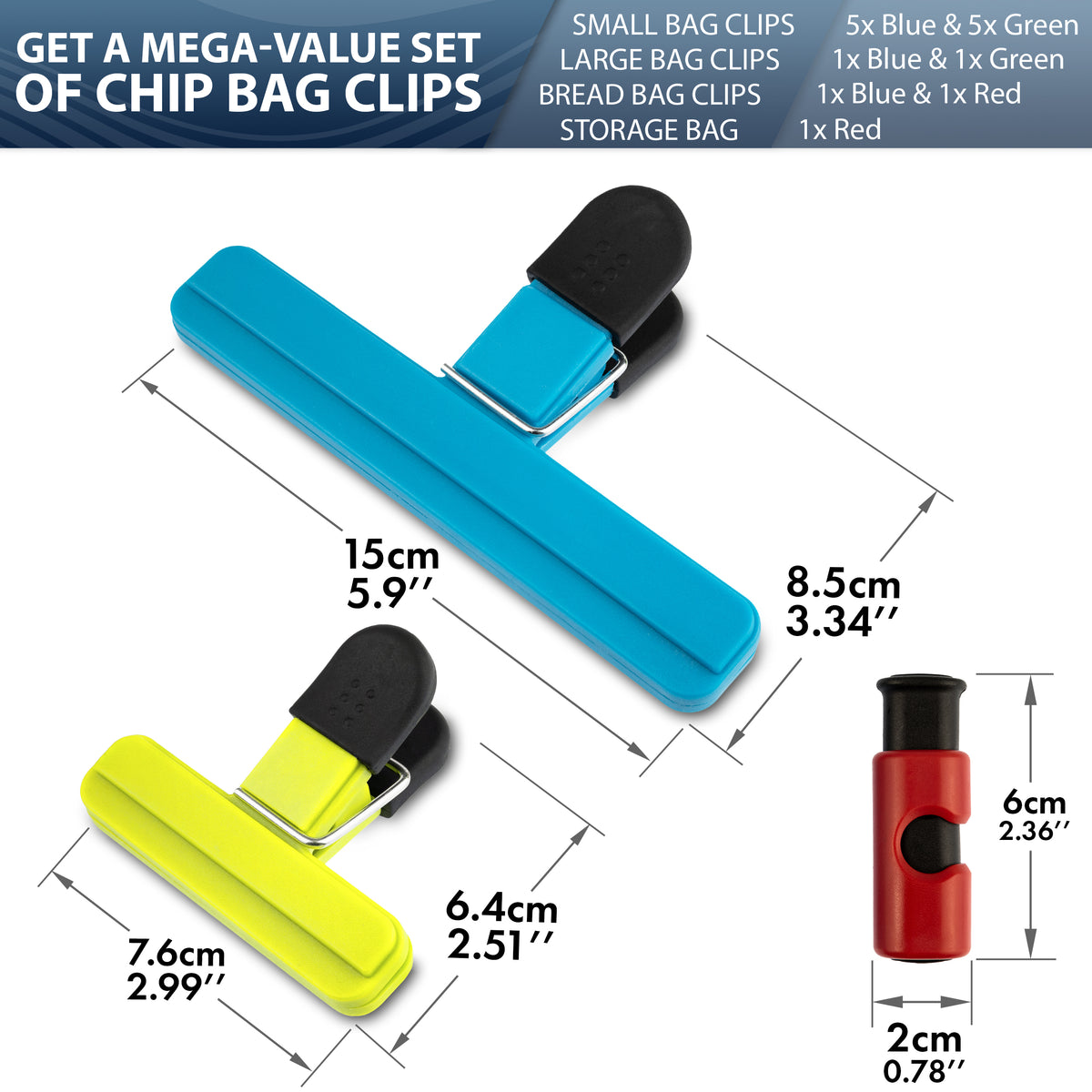 Set of 38 Plastic Chip Clips Bag Sealing Clips for Food and Snack Storage  (2.3 in, 3.6 in, 5 in, 6.3 in)