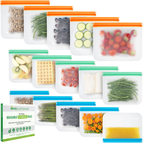 Reusable Food Storage Bags - 15 Pack