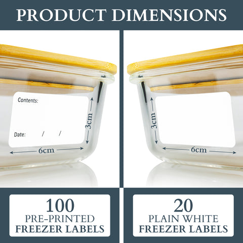 Food Freezer Labels - 100 Pre-Printed & 20 Plain Labels